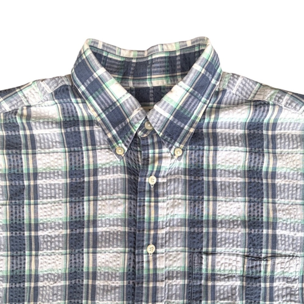 Jos. A. Bank Mens Large Seersucker Plaid Button Down Short Sleeve Shirt